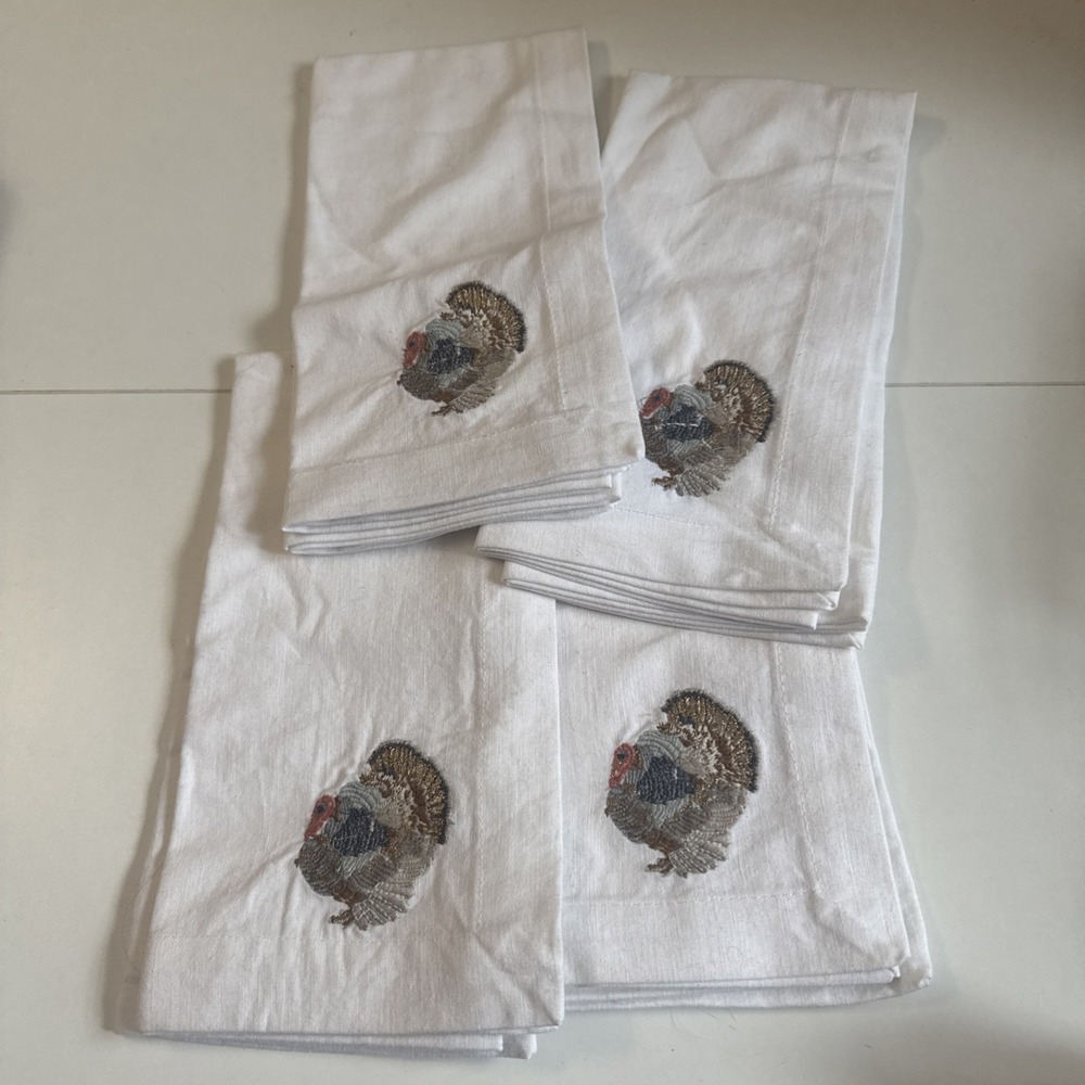 Williams-Sonoma Plymouth Turkey Embroidered Napkins Set/4